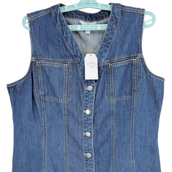 Time And Tru Women's Denim Sleeveless V-neck Button-Down Dress Size XL 16-18 NWT - Picture 4 of 9